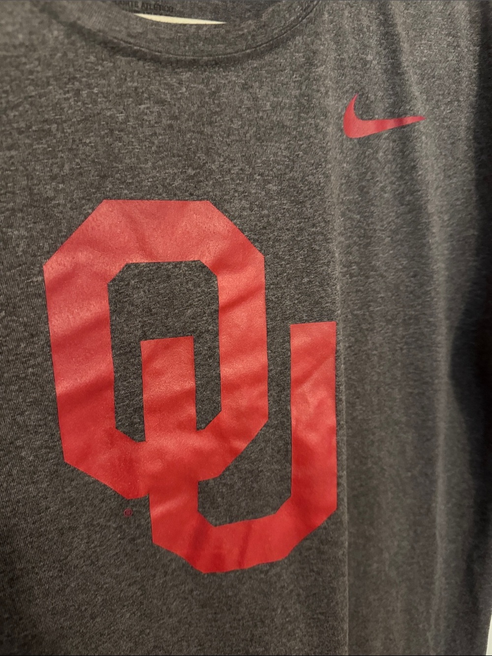 Nike Men’s Gray Dri-FIT Tee with Red OU Logo size M - Picture 2 of 4